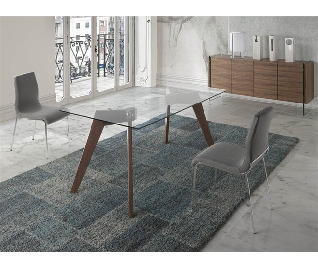 ANGEL CERDA Mesa comedor rectangular cristal Nogal