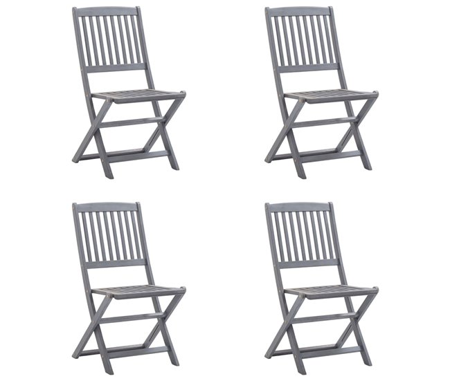 4 Sillas de jardín plegables de madera maciza con cojines Antracita