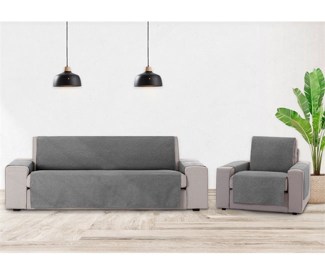 Vipalia Protector Cubre Sofá Sillón Liso Modelo Brisa Gris Oscuro