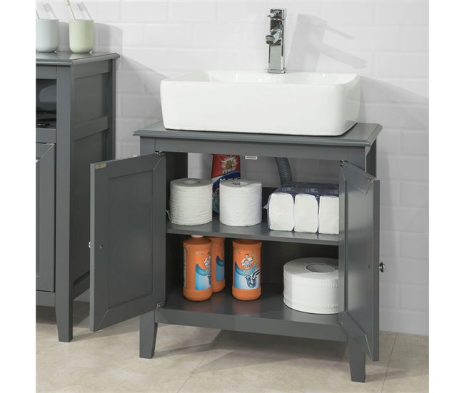 Armario para el Debajo del Lavado 2 Puertas FRG202-W SoBuy 60 Gris Oscuro
