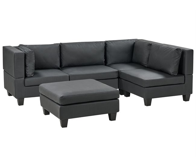 Beliani Sofá esquinero con reposapiés Piel sintética UNSTAD Negro