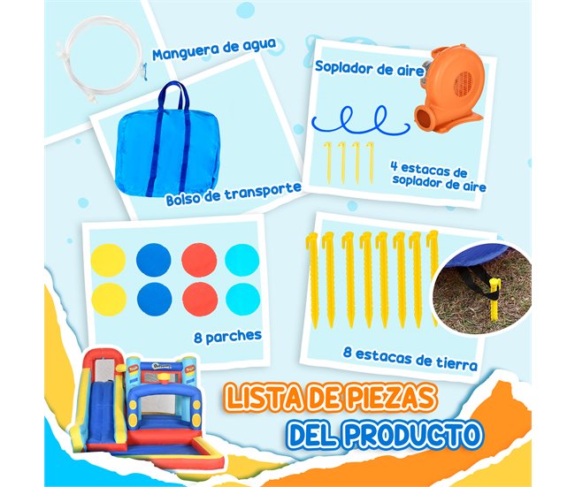 Castillo Hinchable Tela Oxford, Poliéster Outsunny Multicolor