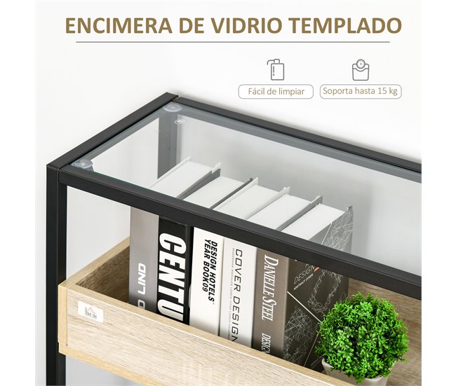 Mesa Consola Vidrio Templado, MDF, Metal HOMCOM 108 Negro