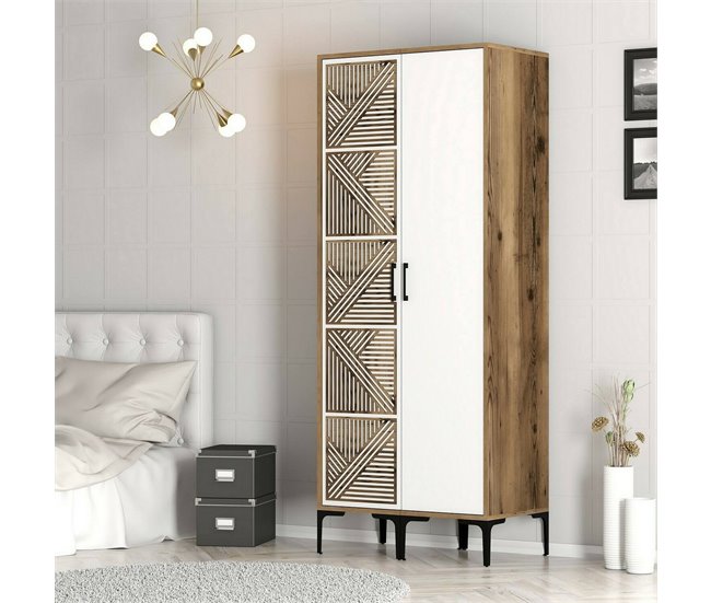 Armario 2 puertas efecto madera 80 Blanco/ Madera