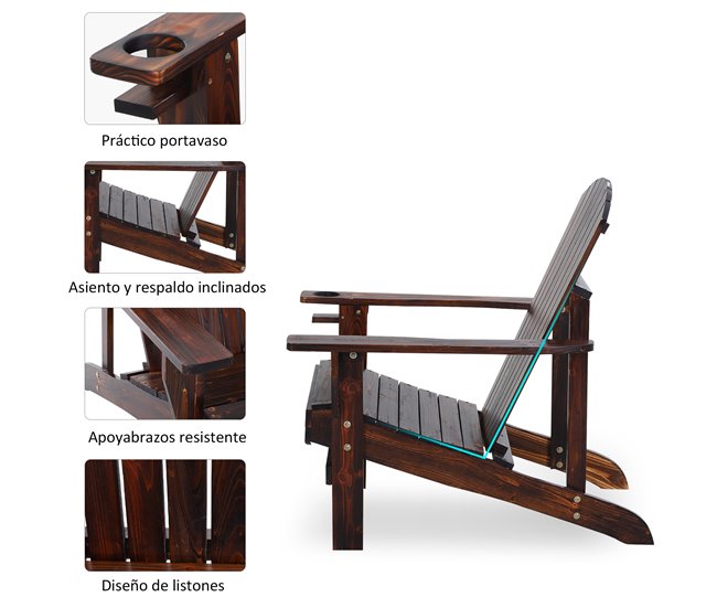 Adirondack Silla para Jardín Madera de Abeto Outsunny Marron