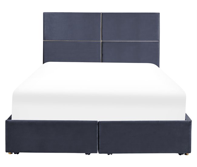 Beliani Cama con somier Terciopelo VERNOYES 148x214 Negro