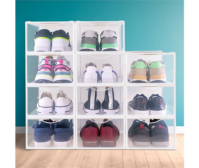 Pack 12 cajas zapatos plástico apilables y antivuelco Max Home Blanco