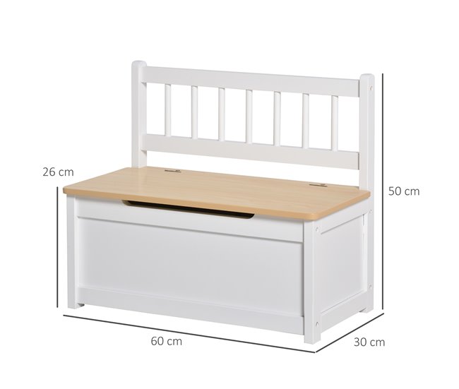 Baúl de Juguetes para Niños MDF, Madera de Pino HOMCOM Blanco