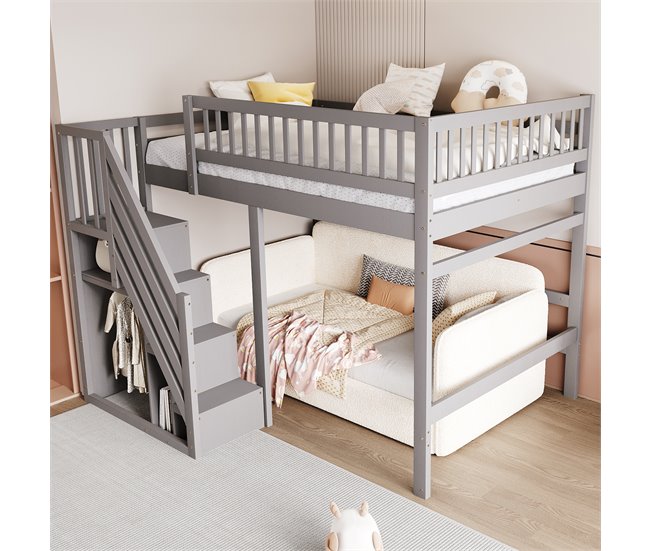 Cama alta para niños 192x205 Gris