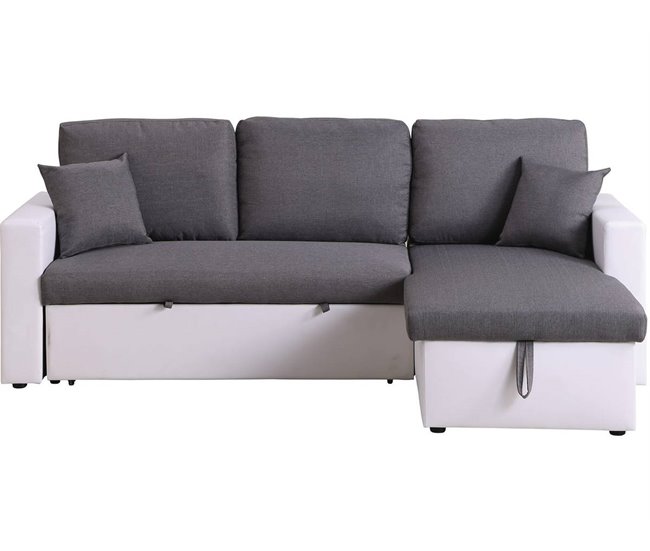 Sofá esquinero convertible "Alain" - 3 plazas Blanco/ Gris