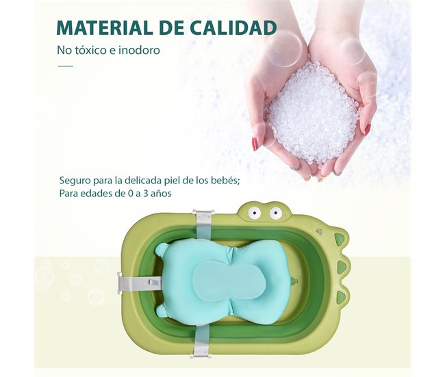 Bañera Plegable para Bebé PP, TPE HOMCOM Verde