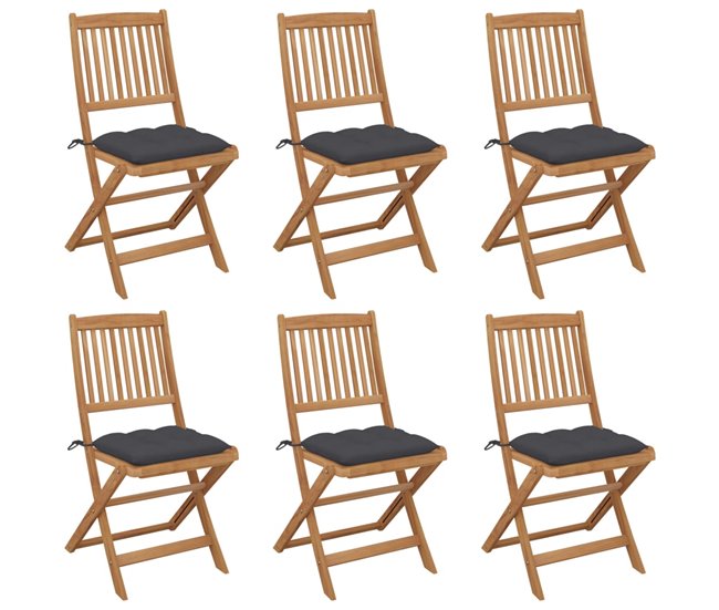 6 Sillas de jardin plegables de madera con cojines Antracita