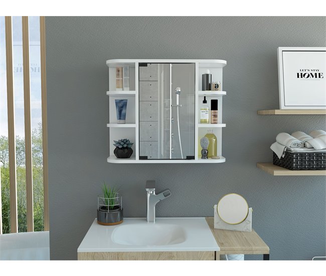 Armario de Pared para Baño Milán con Estantes y Espejo Blanco