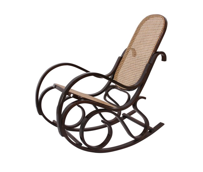 Silla mecedora rocking chair aspecto retro ratán de madera maciza apariencia nogal FAB04001 Marron