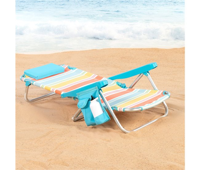 Aktive Silla plegable playa, aluminio, 5 posiciones y bolsillo Multicolor