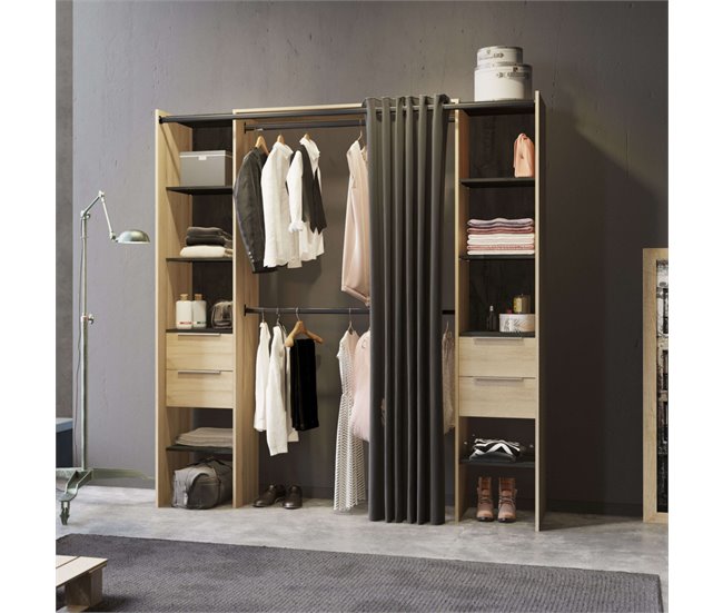 Vestidor Abierto Dana para Habitación Moderna Negro/ Madera