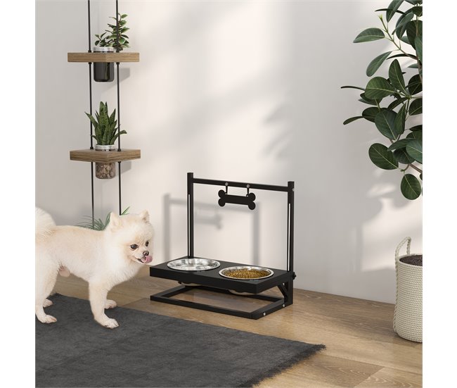 Comedero para Perros Acero, Metal PawHut Negro