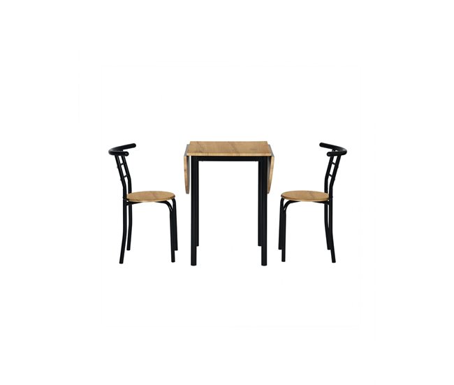 Set Mesa y 2 Sillas - Modelo LEVA - Sobre+asiento MDF - Estructuras Metal Roble