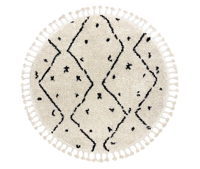 Alfombra BERBER TETUAN B751 zigzag Franjas Bereber Marroquí Shag 120x120 Crema