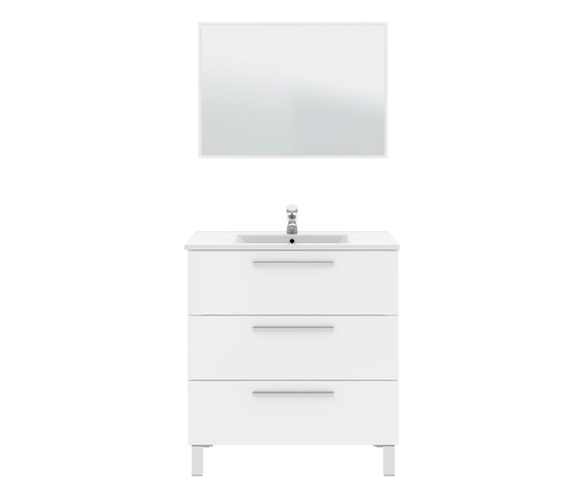 Mueble baño Alise 3 cajones espejo, sin lavabo, Blanco brillo Blanco