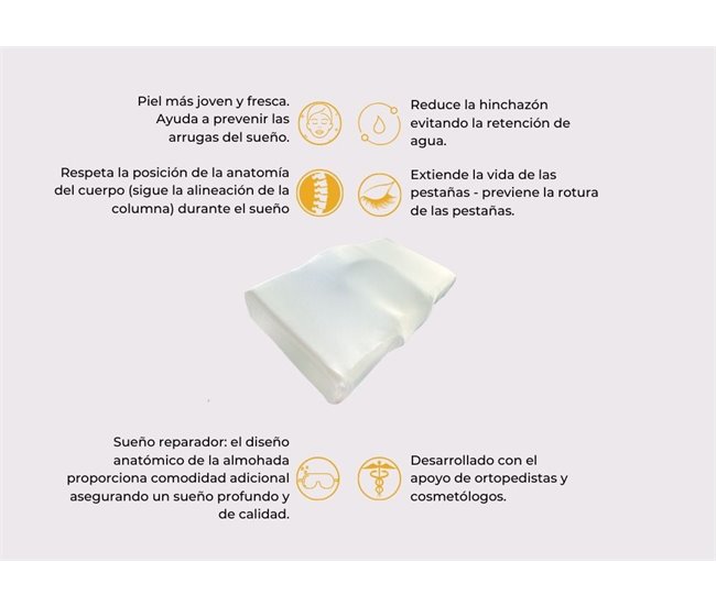 Almohada Antiarrugas ERGO con Funda de Almohada de seda Blanco