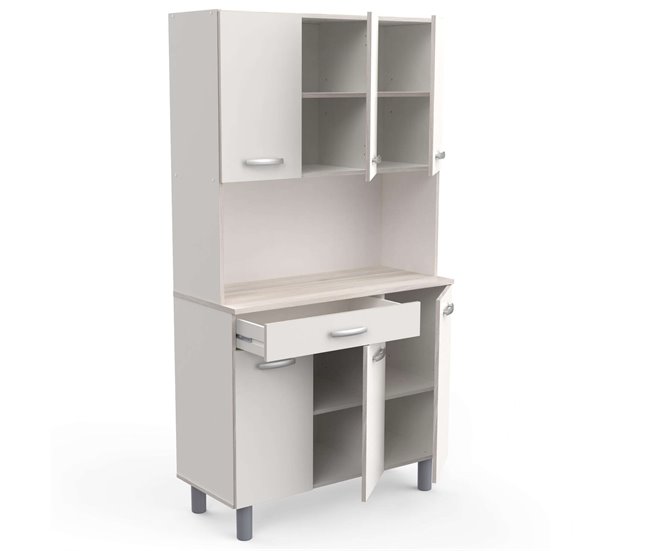 Armario Buffet de Cocina con 6 Puertas Blanco/ Madera