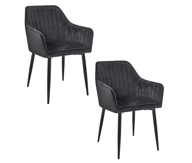 2x Silla tapizada capitoné de terciopelo SJ.040 Negro