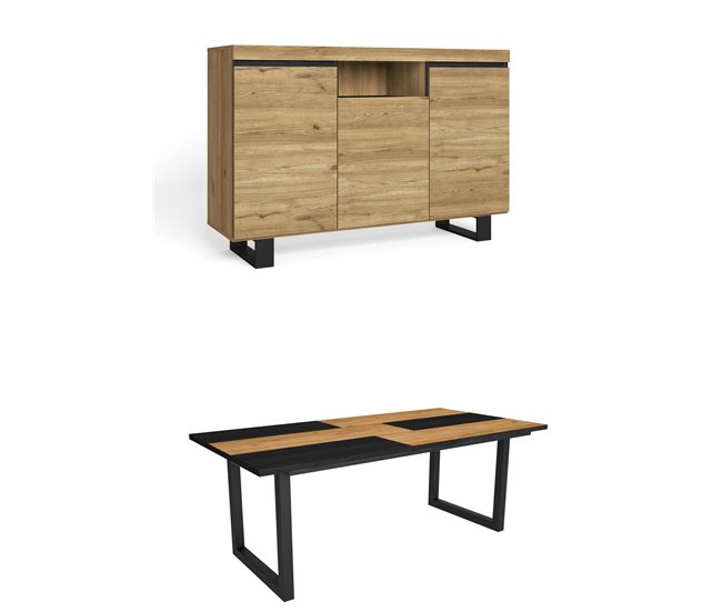 Conjunto Muebles de Salón, Mesa, Aparador Roble