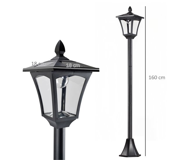 Farola Solar Plástico, Acero Inoxidable Outsunny Negro