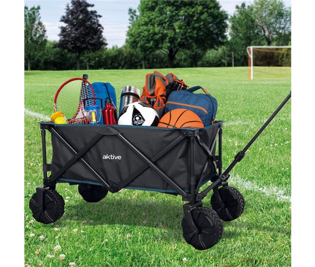 Carro plegable playa c/ruedas especial arena con carga 50 kg Aktive Negro