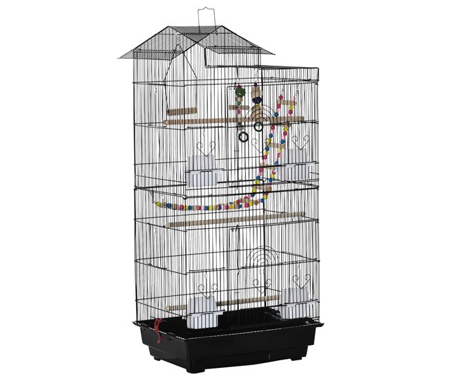Jaula para Pájaros Acero, PP, Madera Mixta PawHut Negro