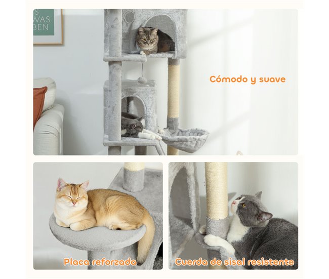 Árbol para Gatos Aglomerado de Madera, Felpa PawHut Gris