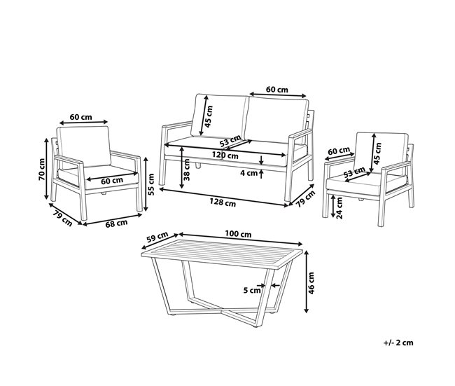 Beliani Conjunto de jardín Aluminio DELIA Gris Oscuro