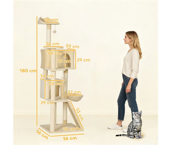 Árbol para Gatos Aglomerado de Madera, Felpa PawHut Crudo