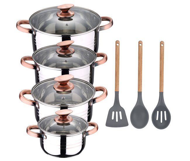 Bateria De Cocina 8 Piezas Apta Para Induccion Gris