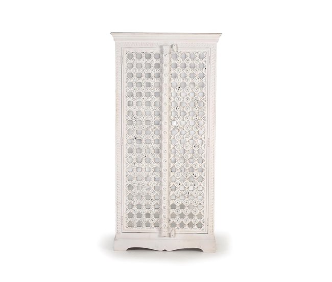Armario 2 puertas de madera con detalles de cristal Blanco