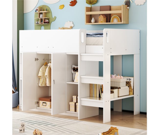 Cama alta para niños 95x205 Blanco