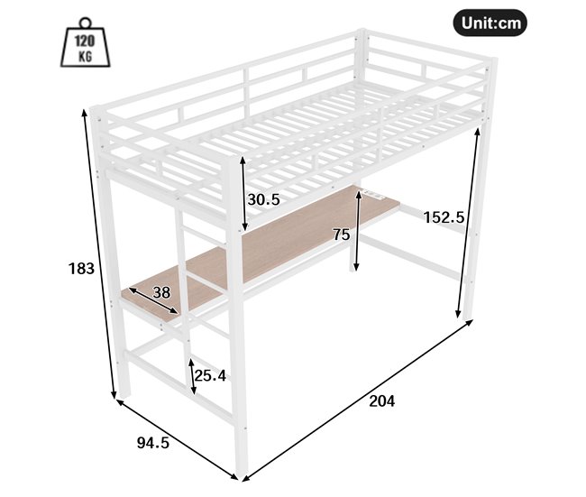 Cama alta para niños 94x204 Blanco