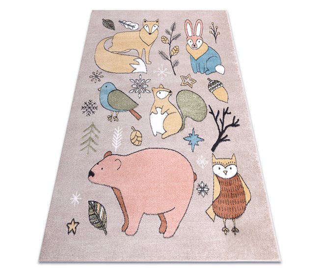 Alfombra FUN Forester para niños animales bosque 180x270 Beige