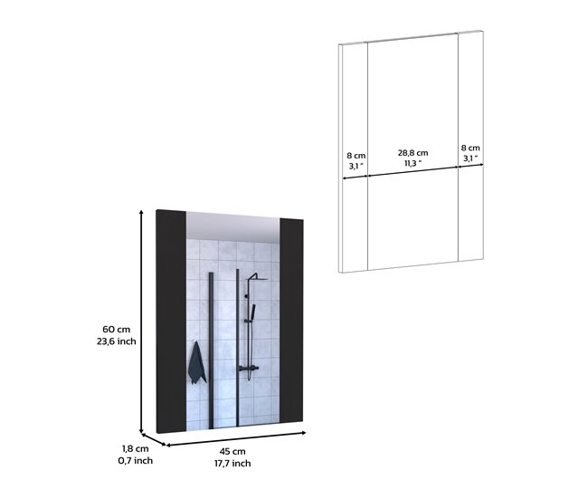 Espejo de Baño Madrid, con forma rectangular Negro