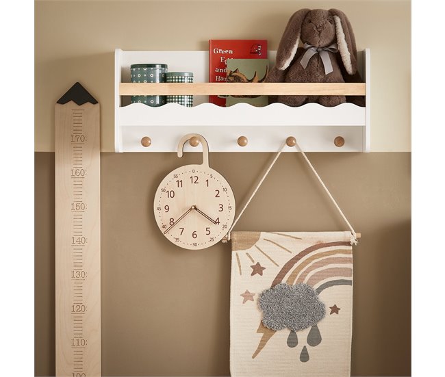 Librería Infantil de Pared con 5 ganchos SoBuy KMB78-W Blanco