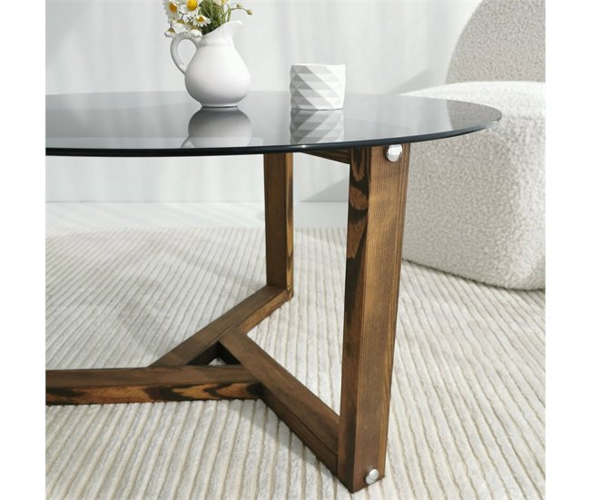 Mesa de centro de vidro 75x75 Madera Oscura