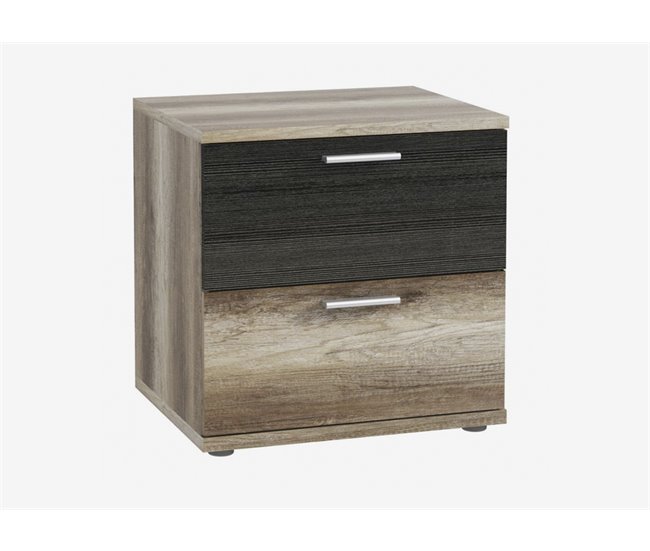 Mesita de noche 2 cajones SKIVE Roble