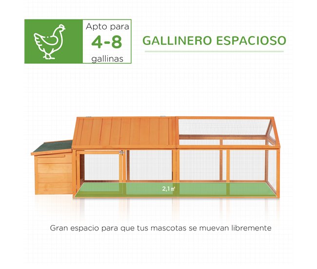 Gallinero de Exterior Madera de Abeto, Metal PawHut Naranja