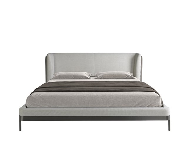Cama matrimonio tapizada en tela Gris Claro