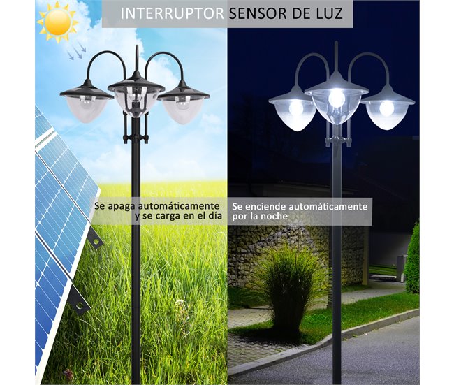 Farol de Jardín PP, ABS, Acero Inoxidable, Aleación de Aluminio Negro