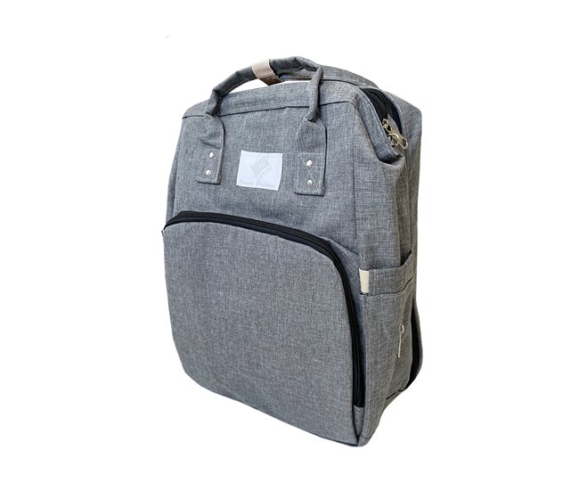 Acomoda Textil – Mochila Cambiador de Pañales para Bebé con Cuna. Gris
