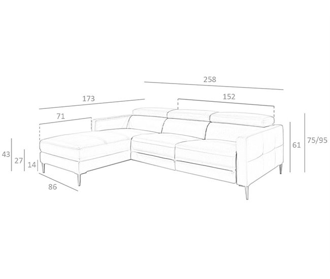 ANGEL CERDA Sofá chaise longue en piel con relax Gris Oscuro