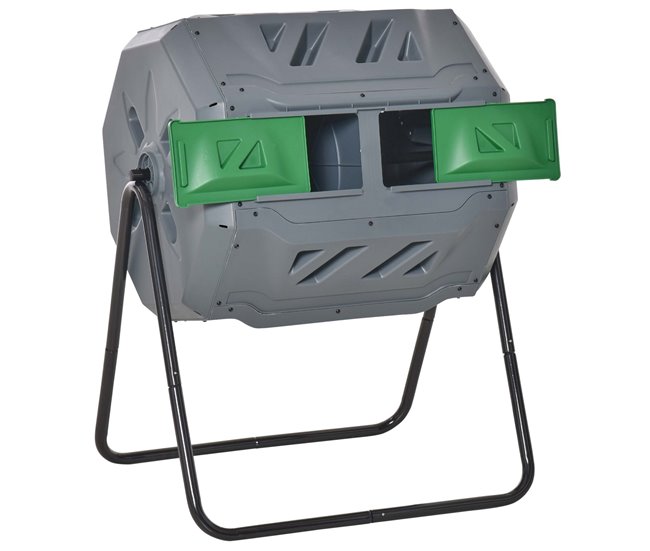 Compostador de Tambor Acero, PP Outsunny Gris