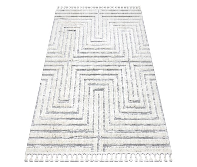 Alfombra SEVILLA Z788 laberinto griego Franjas Bereber 80x150 Blanco/ Gris